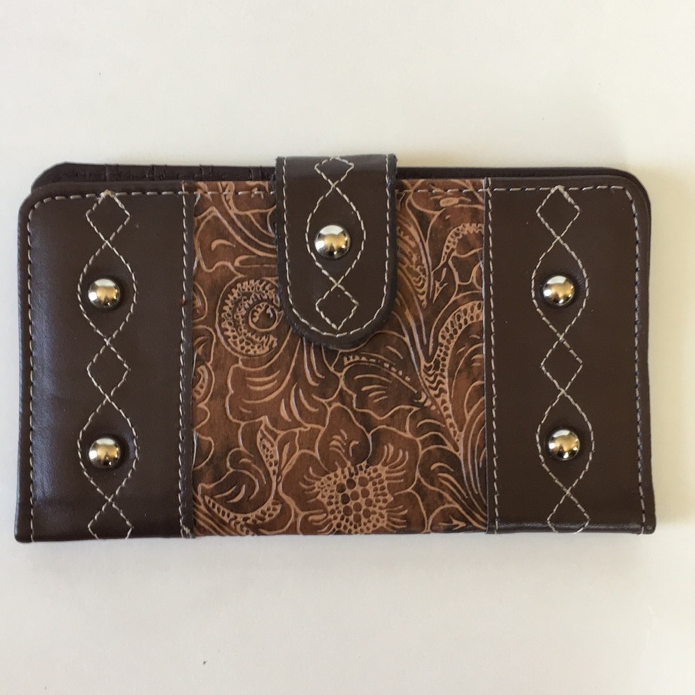 💋New Gold Coast Faux Leather Brown Tooled Wallet